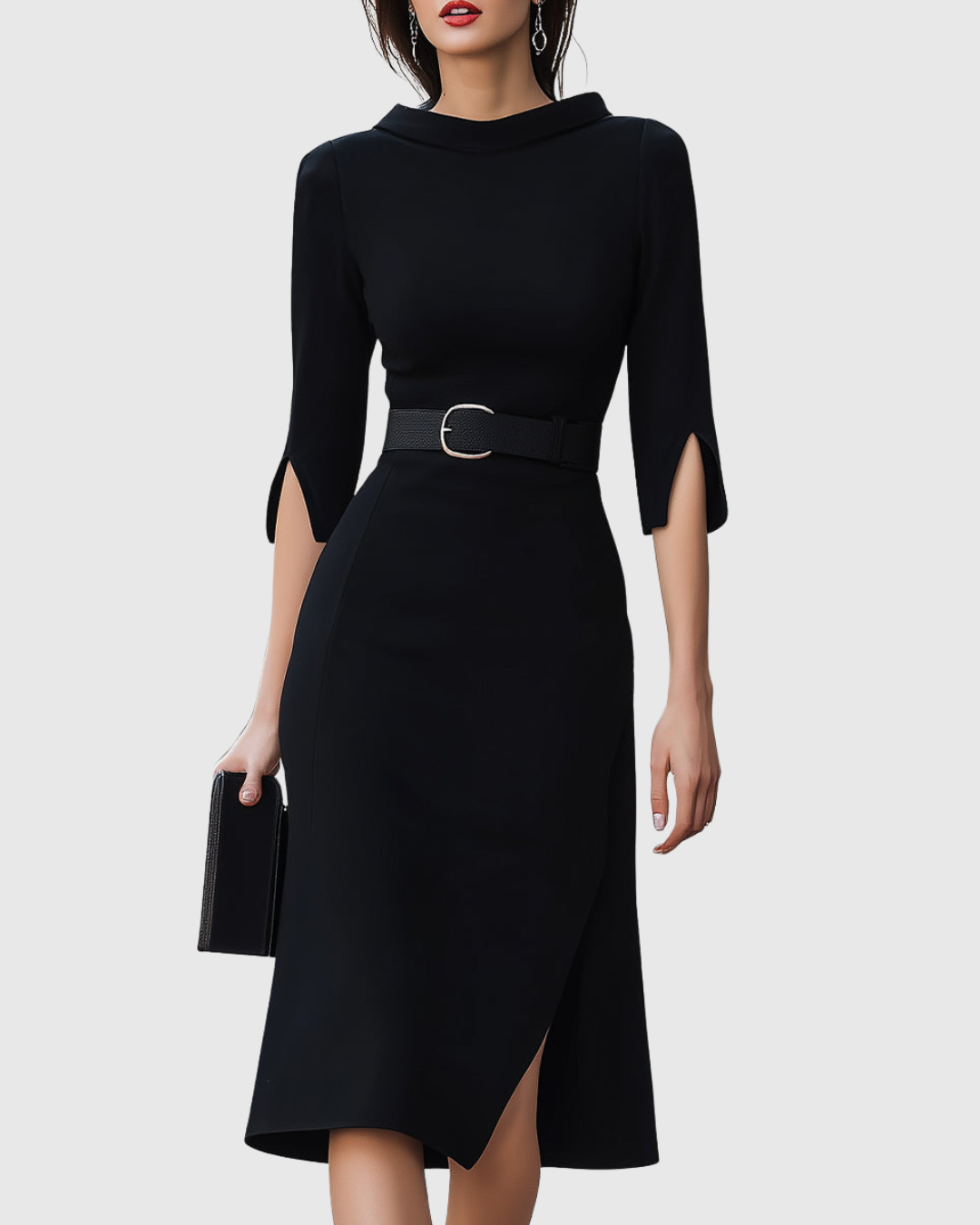 Adella | Women's Belted Elegant Midi Dress