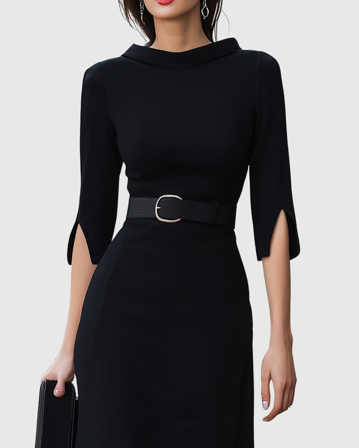 Adella | Women's Belted Elegant Midi Dress