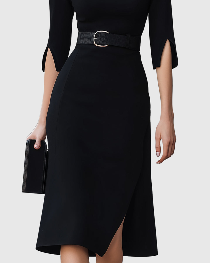Adella | Women's Belted Elegant Midi Dress