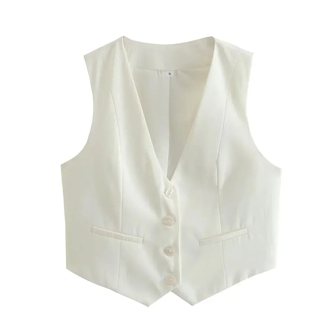 Alara | White Button Sleeveless Vest Top 0