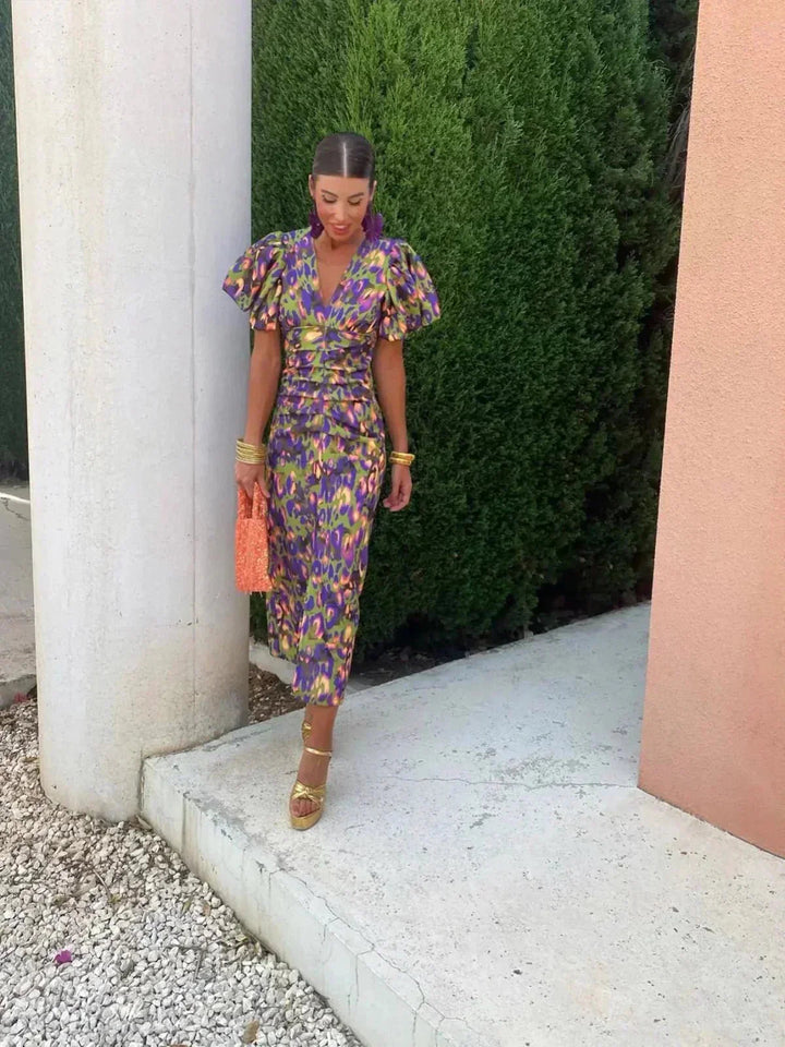 Davinka | Women's Maxi Dress V-Neck Puff Sleeve