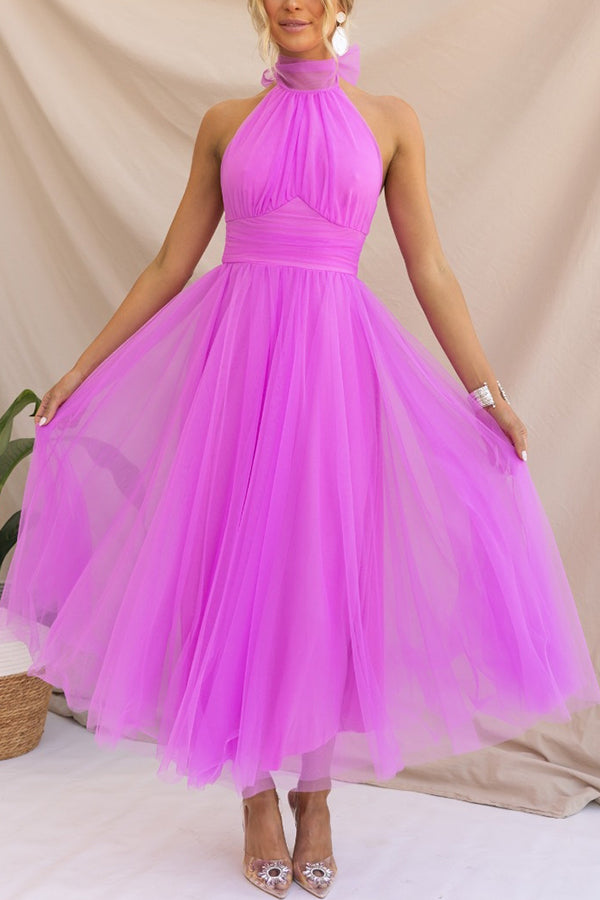Dazira | Women's Tulle Wedding Guest Dress Halter A-Line Midi