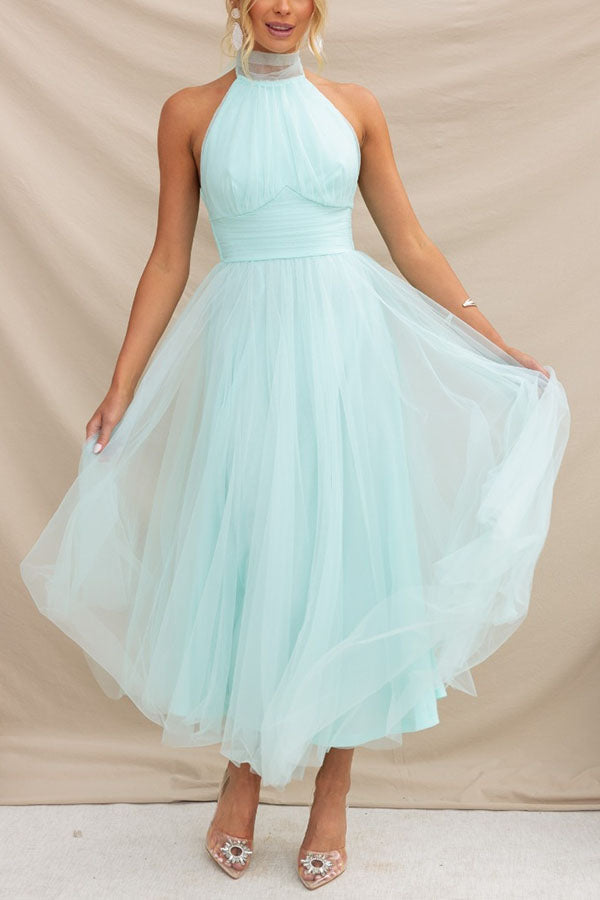 Dazira | Women's Tulle Wedding Guest Dress Halter A-Line Midi