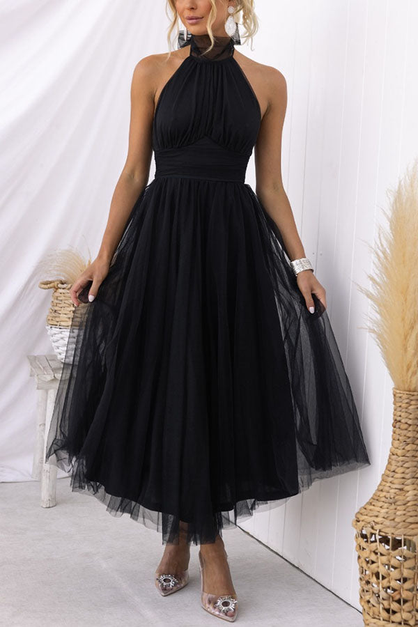 Dazira | Women's Tulle Wedding Guest Dress Halter A-Line Midi