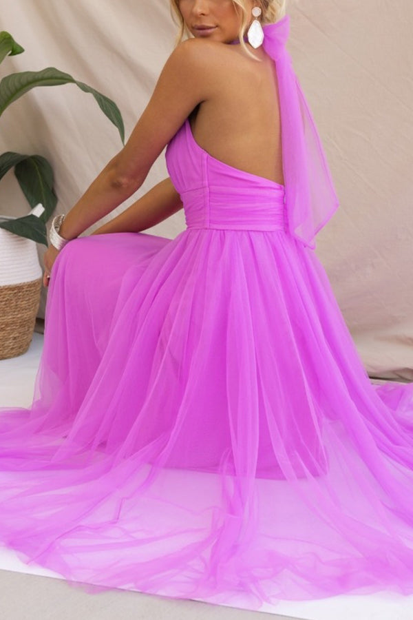 Dazira | Women's Tulle Wedding Guest Dress Halter A-Line Midi