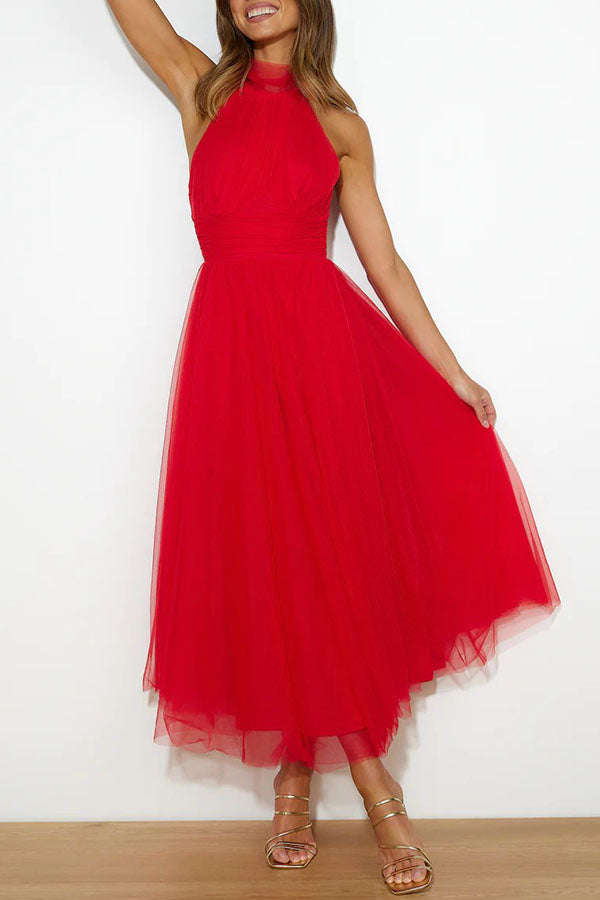 Dazira | Women's Tulle Wedding Guest Dress Halter A-Line Midi