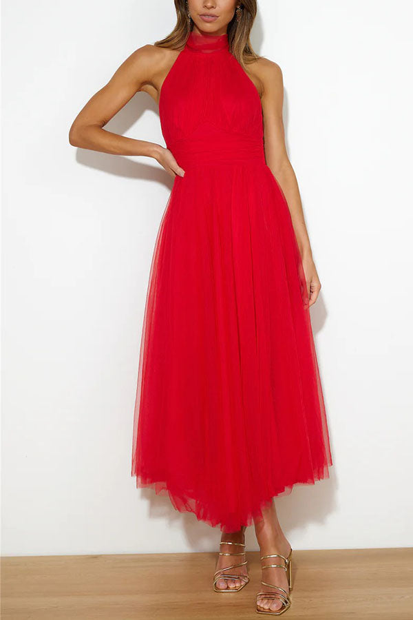 Dazira | Women's Tulle Wedding Guest Dress Halter A-Line Midi