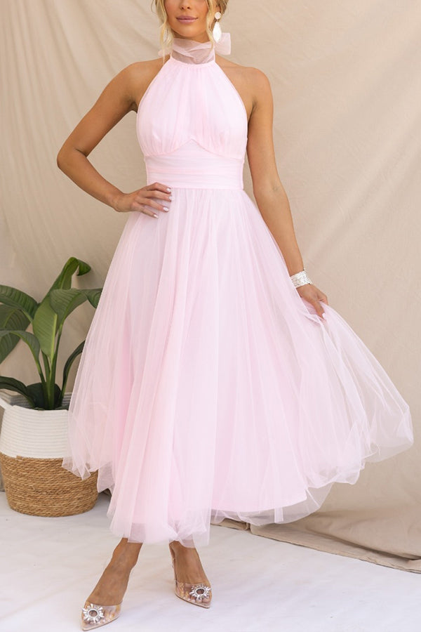Dazira | Women's Tulle Wedding Guest Dress Halter A-Line Midi