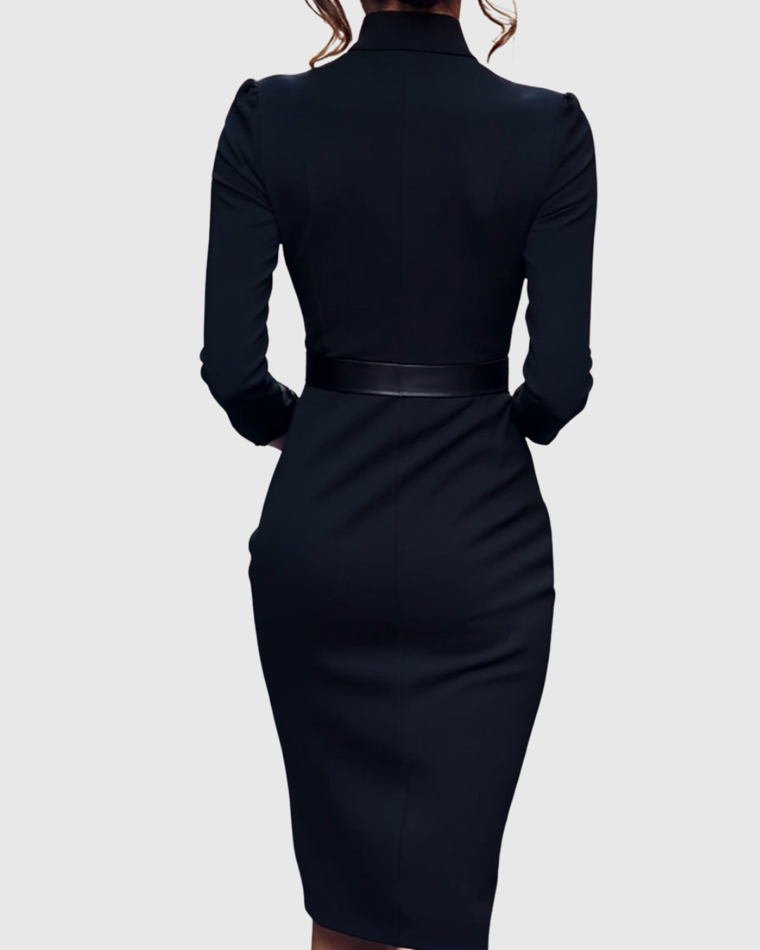 Della | Women's V-Neck Belted Puff Shoulder Midi Dress 5