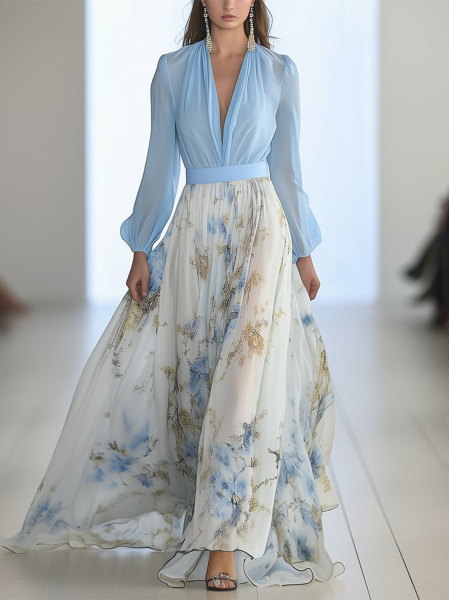 Diana | Women's Floral V-Neck Long Sleeve Maxi Dress