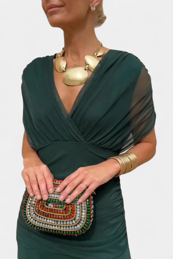Dina | Women's Maxi Dress Off Shoulder V-Neck Ruched Chiffon 10