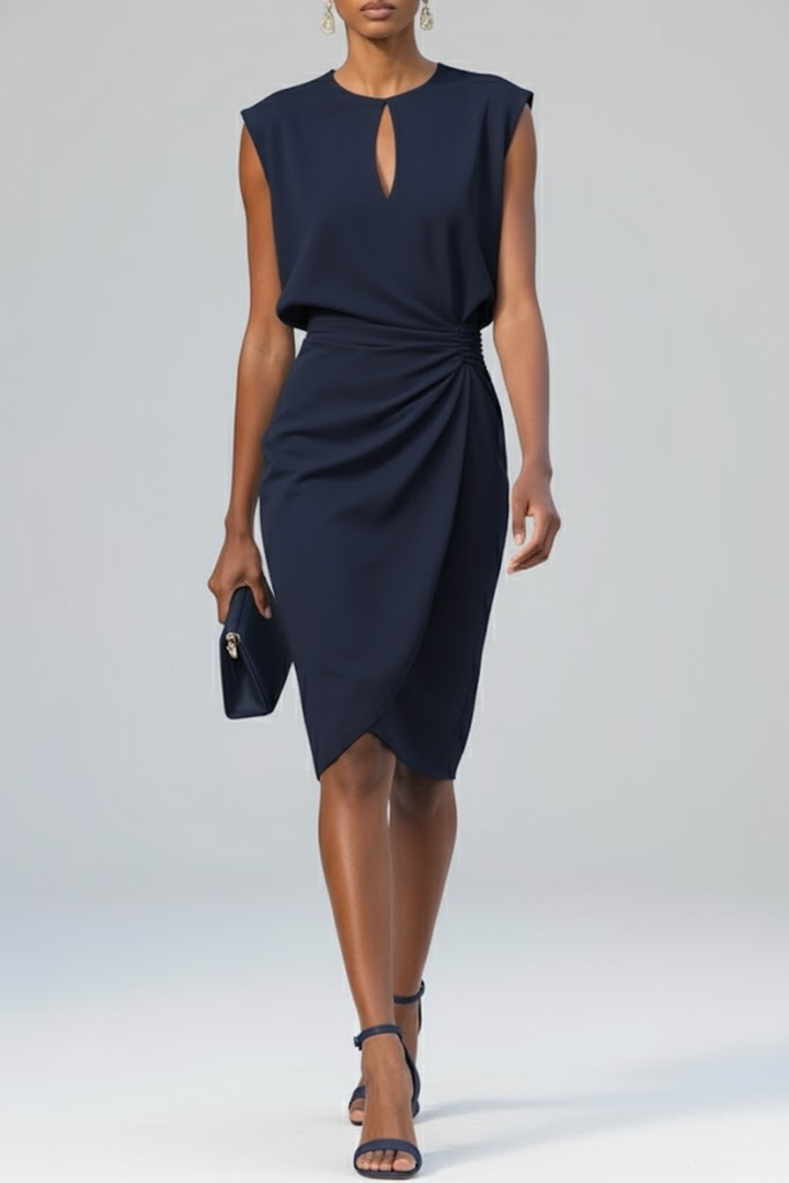 Dovina | Women's Keyhole Neck Ruched Midi Dress 1