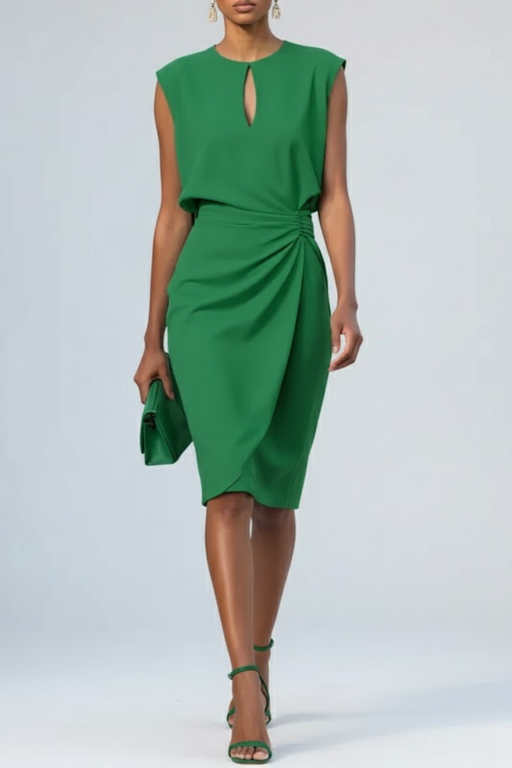 Dovina | Women's Keyhole Neck Ruched Midi Dress 4