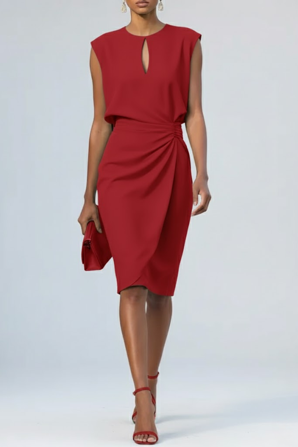 Dovina | Women's Keyhole Neck Ruched Midi Dress 5