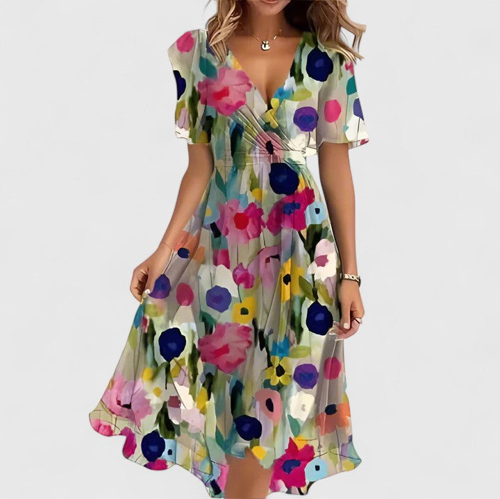 Eden | Women's V-Neck Floral Midi Dress 