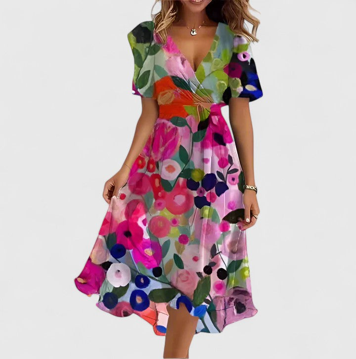 Eden | Women's V-Neck Floral Midi Dress 