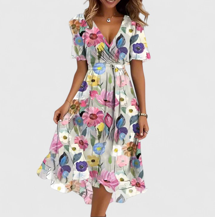 Eden | Women's V-Neck Floral Midi Dress 