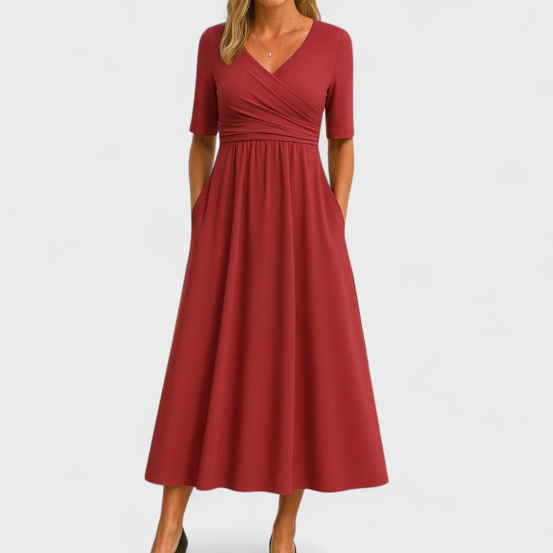 Grevan | Women's Elegant Midi Dress Short Sleeve 