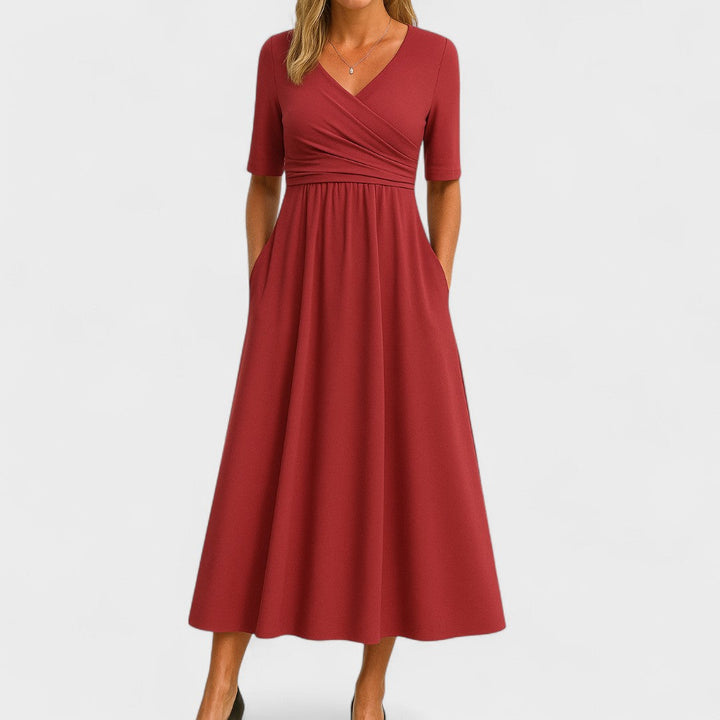 Grevan | Women's Elegant Midi Dress Short Sleeve 