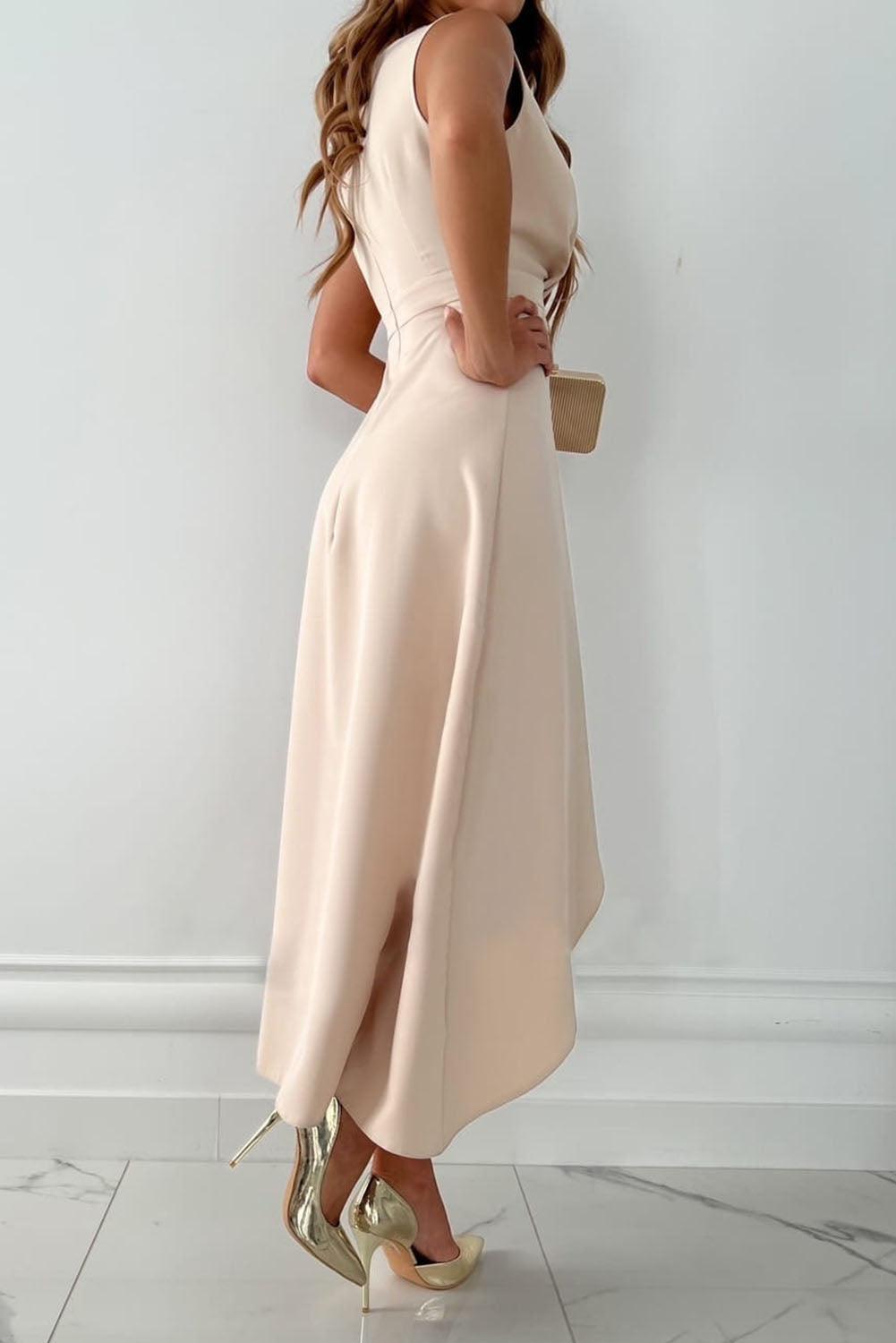 Halia | Women's V Neck Sleeveless Midi Cocktail Dress