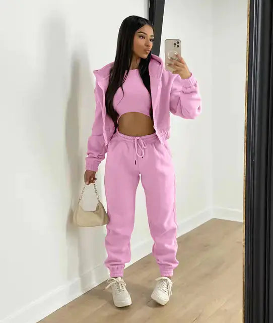 Luna | Three-Piece Cropped Hoodie Loungewear Set 0
