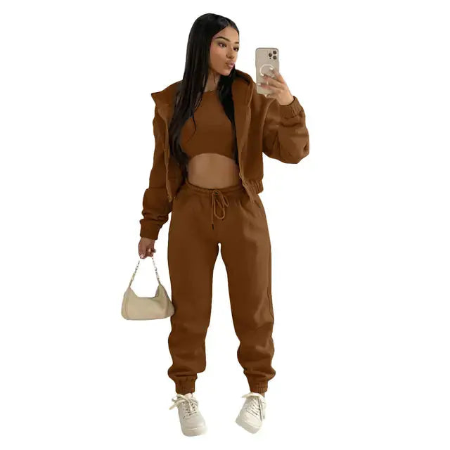 Luna | Three-Piece Cropped Hoodie Loungewear Set 33