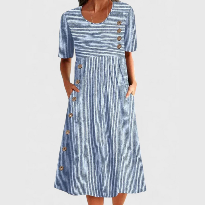 Marella | Women's Elegant Midi Dress Striped Short Sleeve