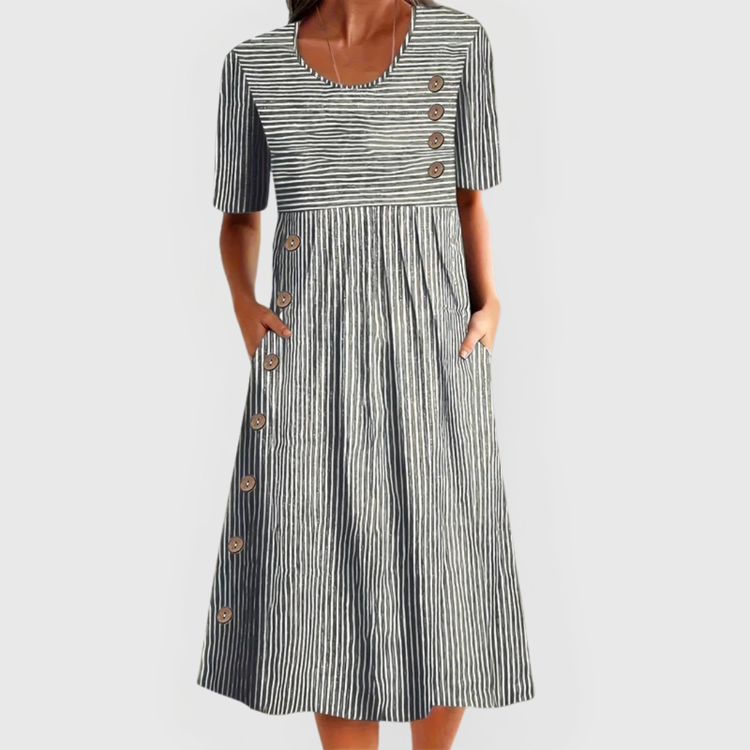 Marella | Women's Elegant Midi Dress Striped Short Sleeve