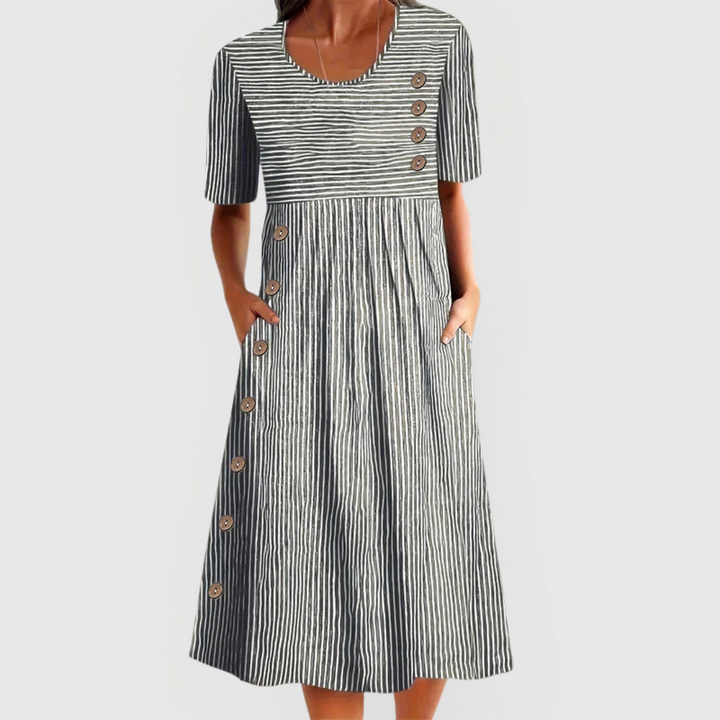Marella | Women's Elegant Midi Dress Striped Short Sleeve