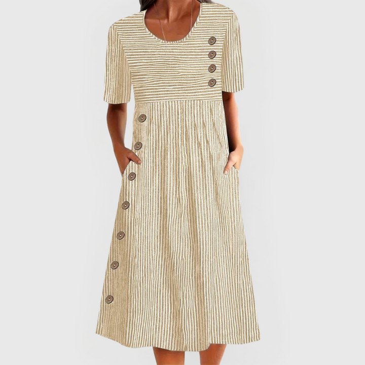 Marella | Women's Elegant Midi Dress Striped Short Sleeve