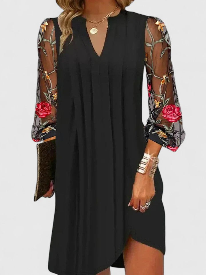 Mavelle | Women's Elegant Midi Dress V-Neck Floral Sleeves