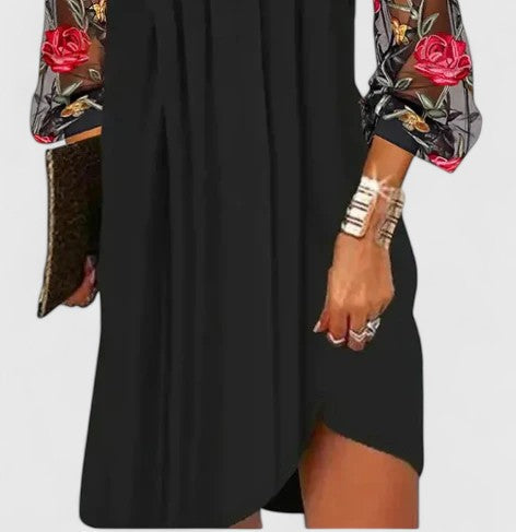 Mavelle | Women's Elegant Midi Dress V-Neck Floral Sleeves
