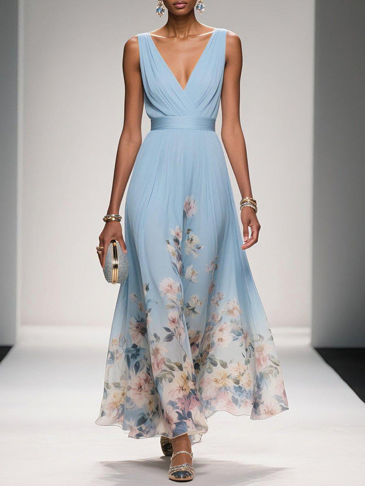 Mireska | Women's V-Neck Maxi Dress Floral Print 