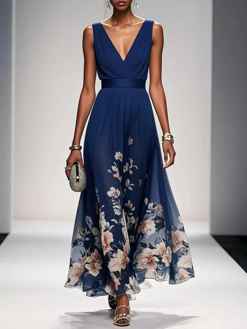 Mireska | Women's V-Neck Maxi Dress Floral Print  2