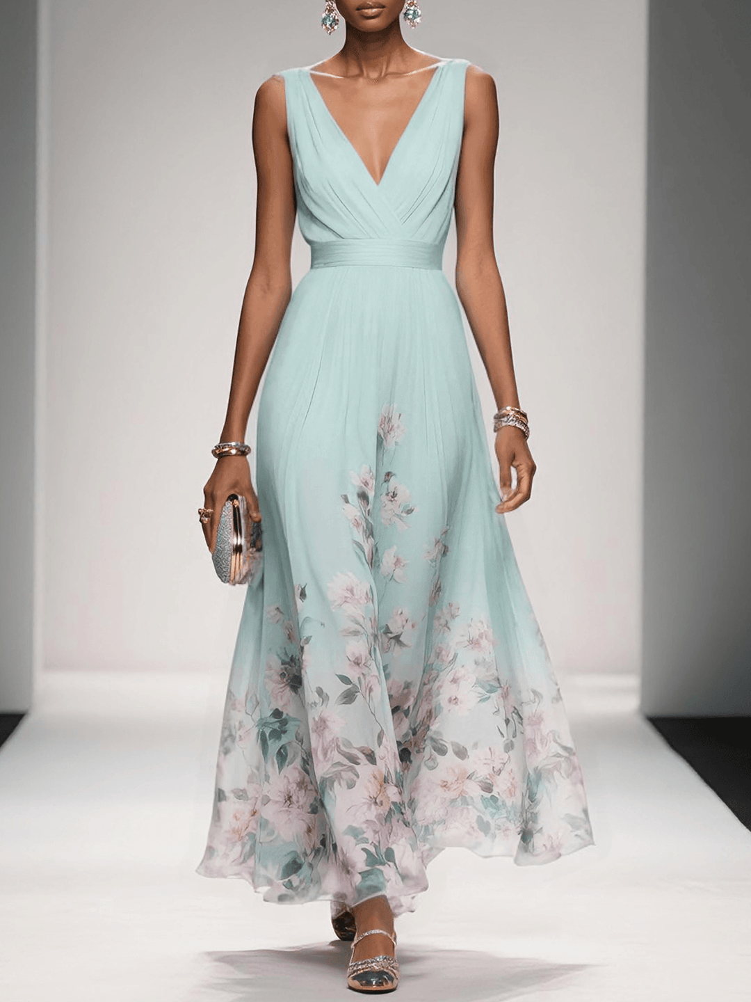 Mireska | Women's V-Neck Maxi Dress Floral Print  4