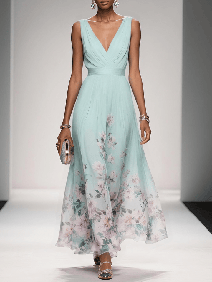 Mireska | Women's V-Neck Maxi Dress Floral Print  4