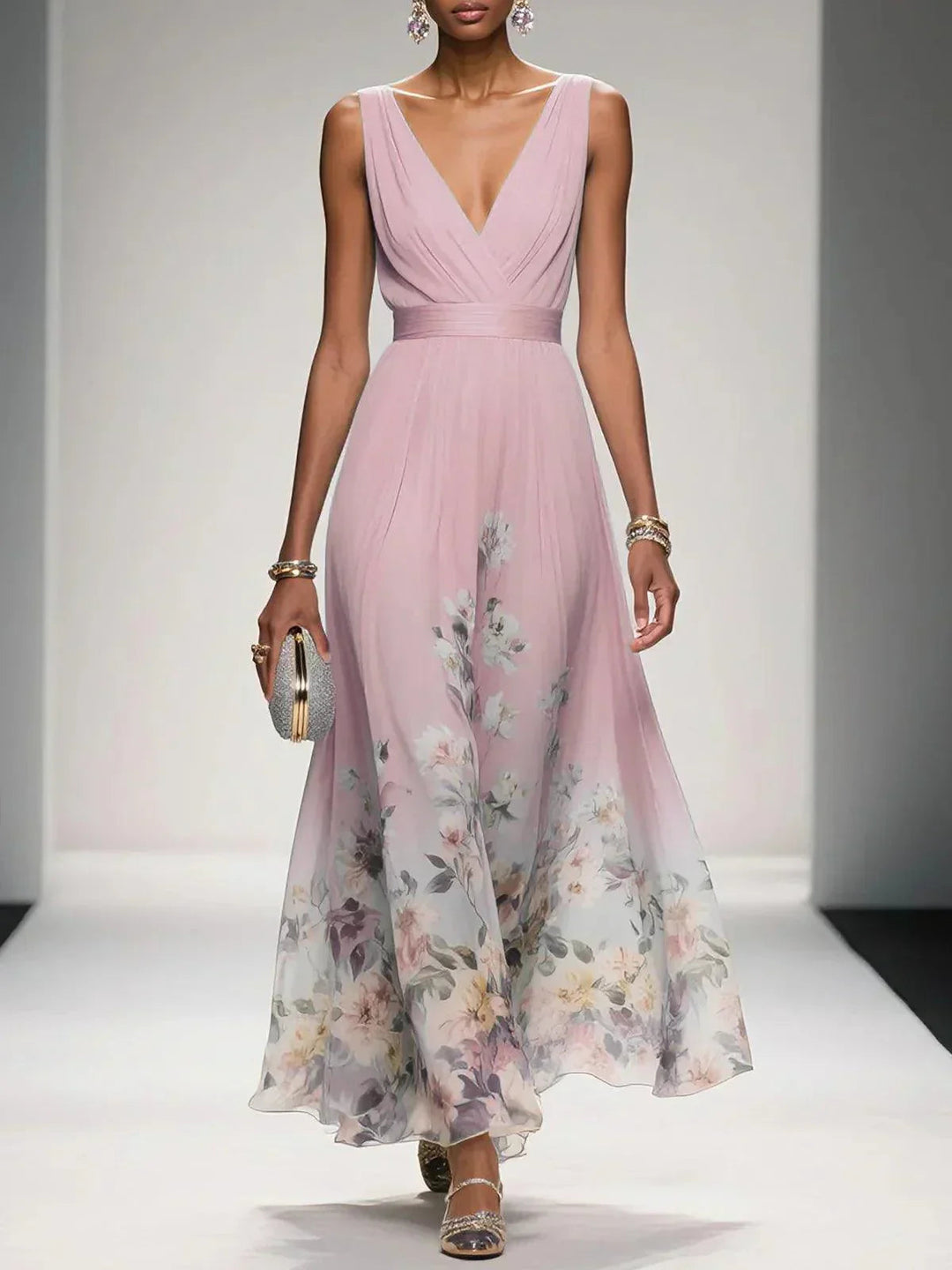 Iris | Floral Mireska | Women's V-Neck Maxi Dress Floral Print  5