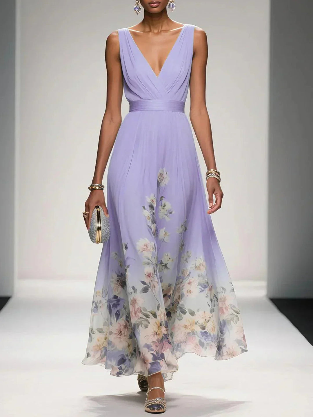 Mireska | Women's V-Neck Maxi Dress Floral Print  6