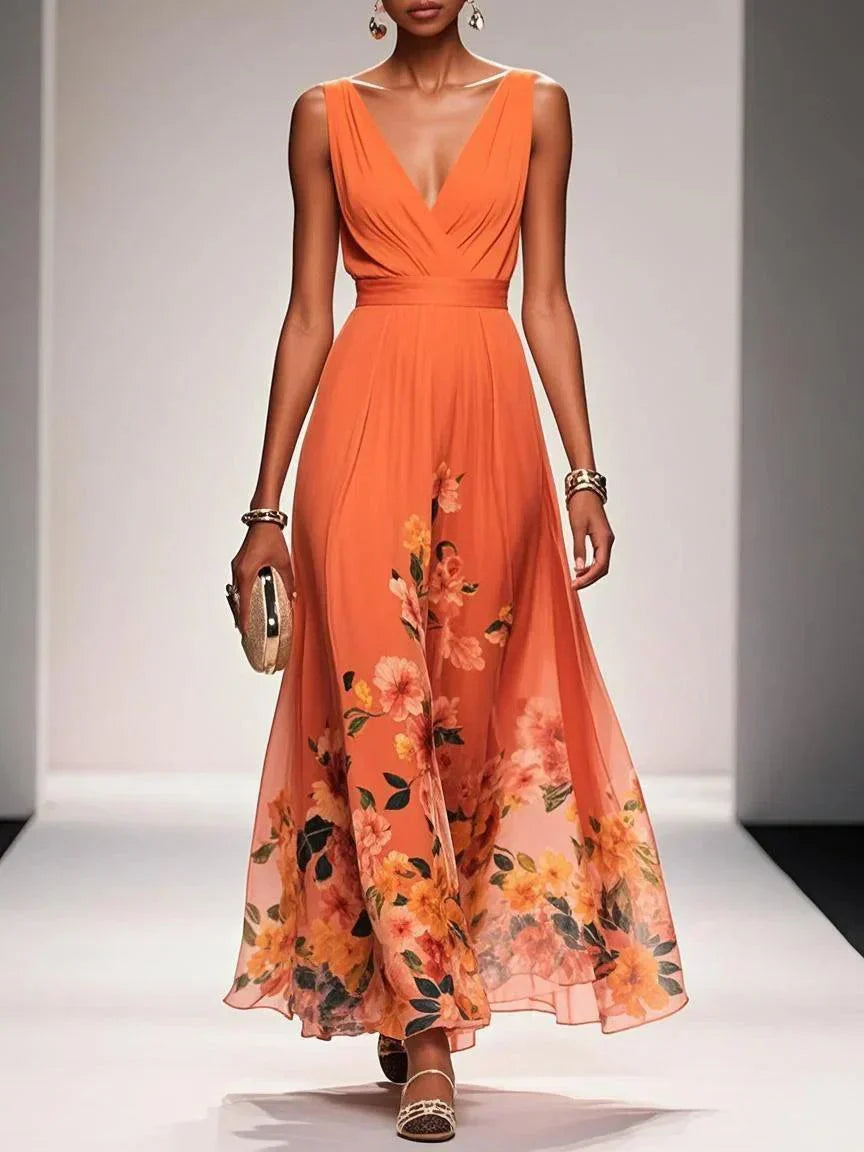 Mireska | Women's V-Neck Maxi Dress Floral Print  7
