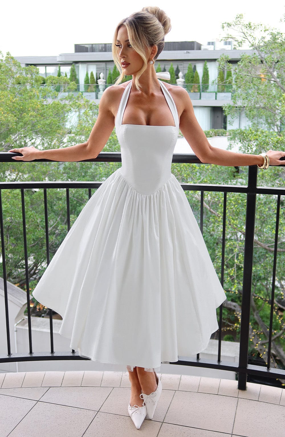 Mireya | Women's Halter Midi Dress Corset Bodice Wedding Guest