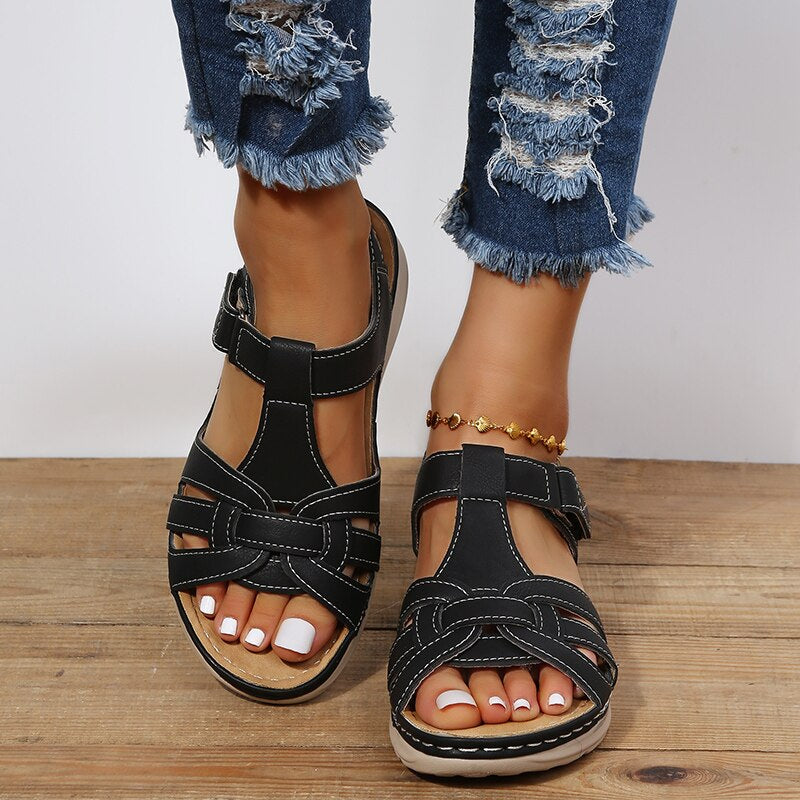 Sandra | Women's Open Toe Sandals Woven Strap Hook Loop