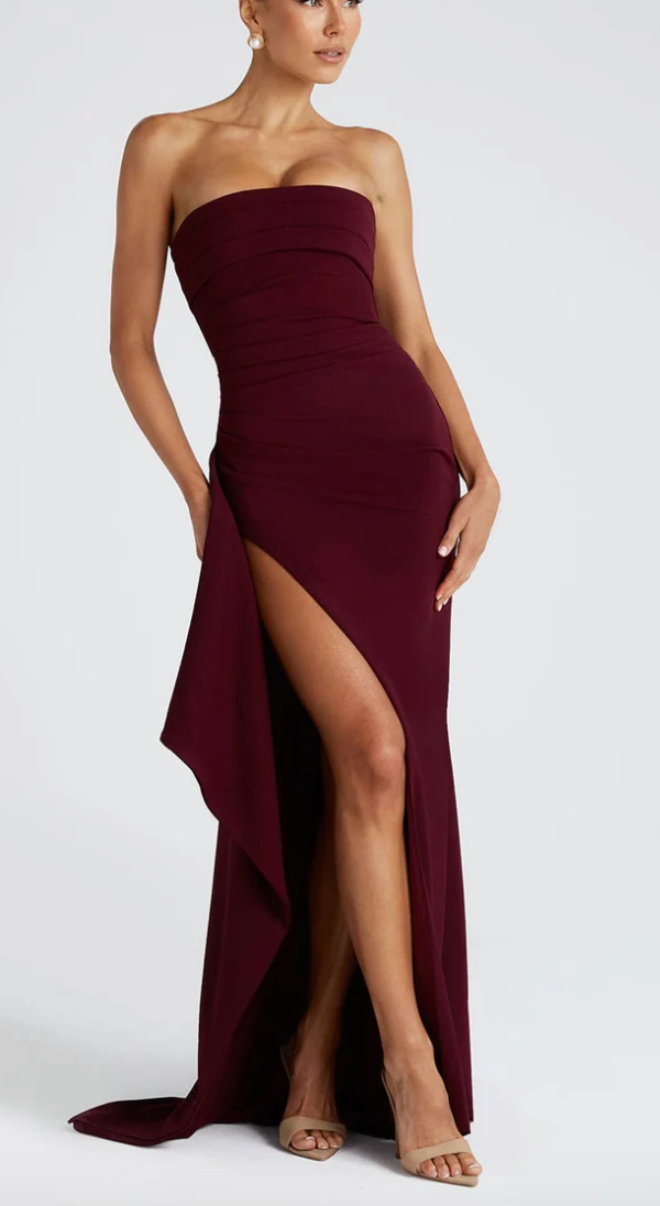 Solene | Women's Strapless Bodycon High Slit Maxi Dress