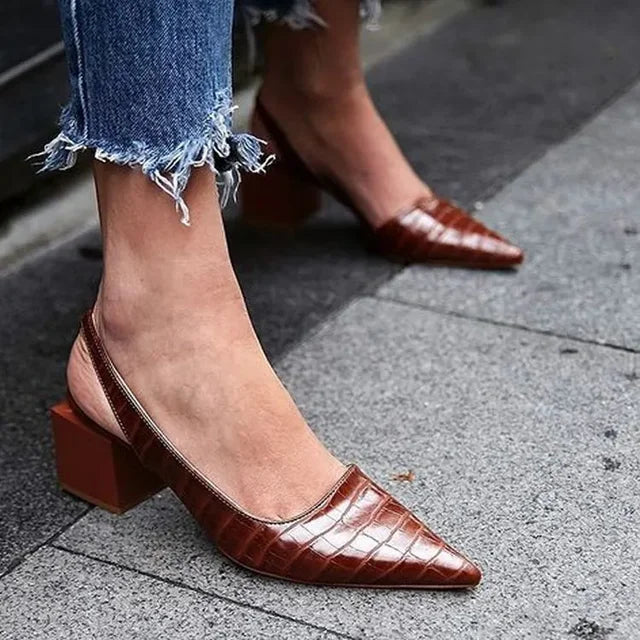 Sonia | Women's Croc Embossed Block Heel Slingback Pumps