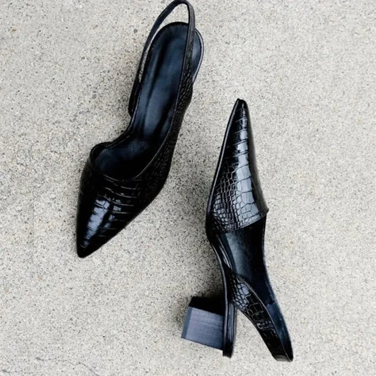 Sonia | Women's Croc Embossed Block Heel Slingback Pumps 1