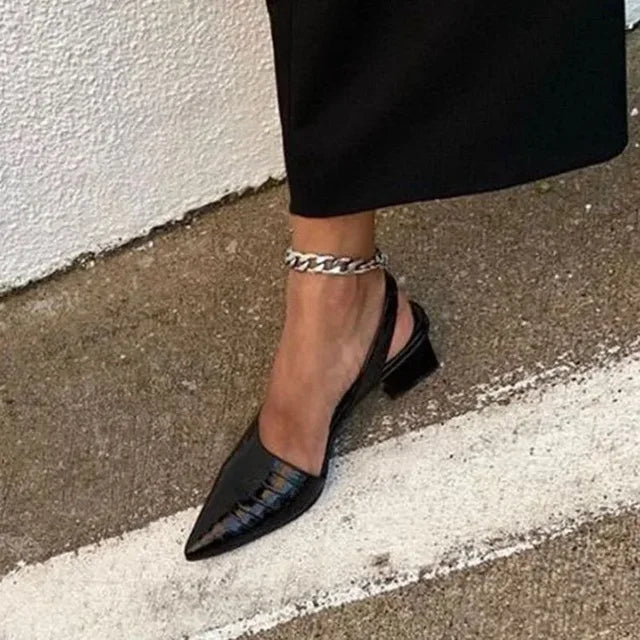 Sonia | Women's Croc Embossed Block Heel Slingback Pumps 6
