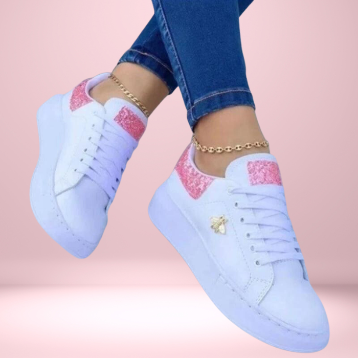 Stella | Women's Sneakers Lace-Up Glitter Panel Emblem White 1