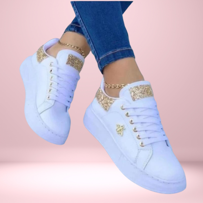Stella | Women's Sneakers Lace-Up Glitter Panel Emblem White 2