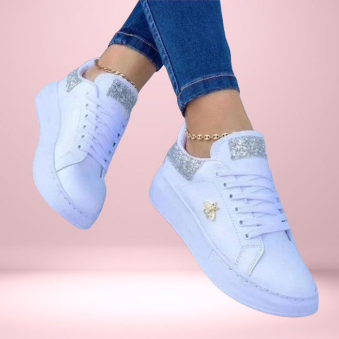 Stella | Women's Sneakers Lace-Up Glitter Panel Emblem White 3