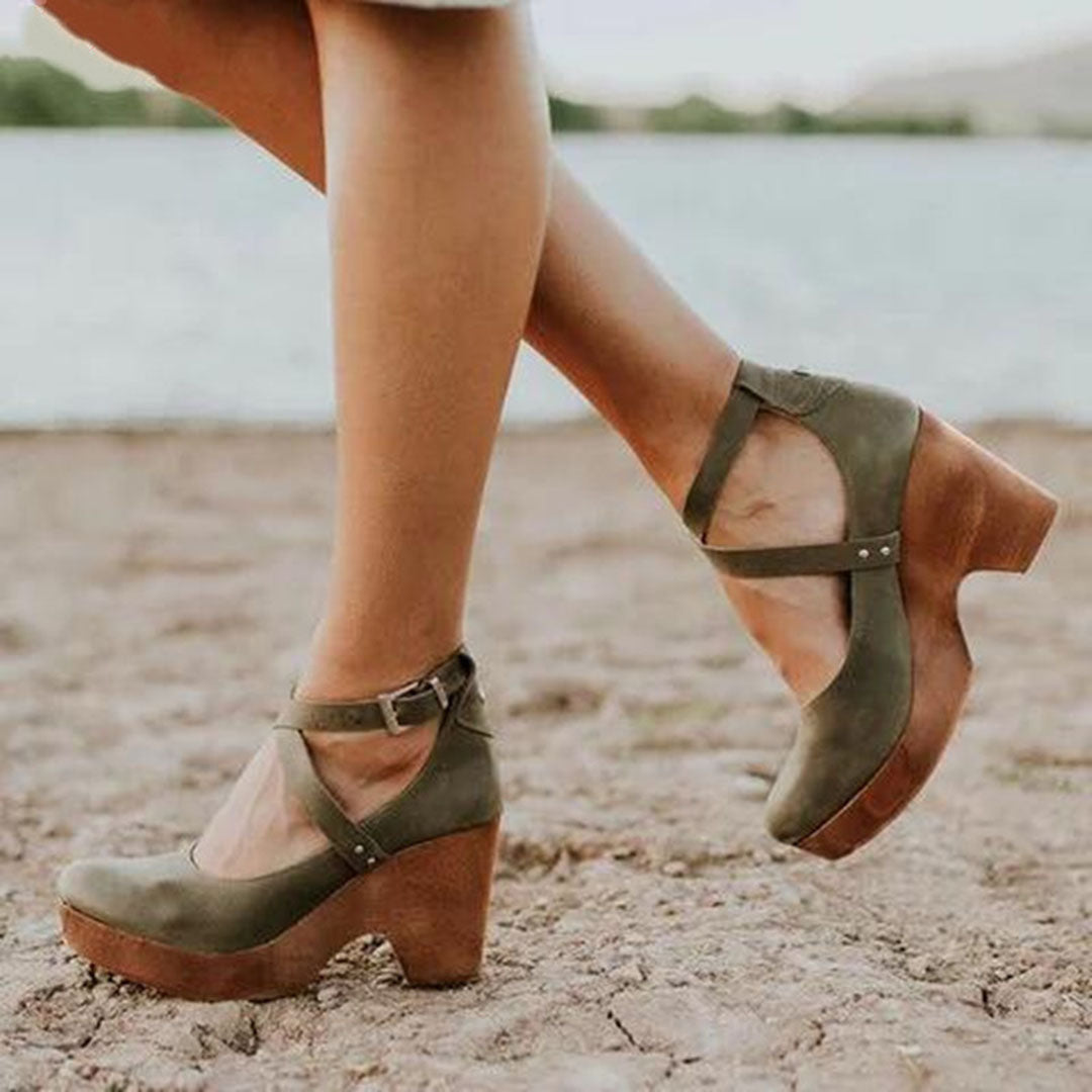 Tera | Orthopedic Wedge Heels with Closed Toe & Ankle Strap