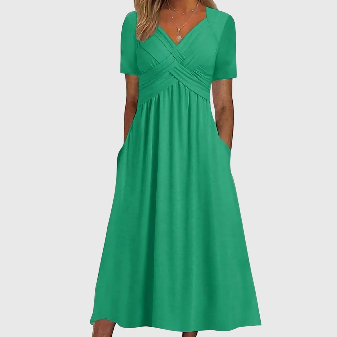Verella | Women's Elegant Midi Dress V-Neck 